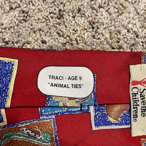 Save The Children Red Animal Silk Tie - Picture 4 of 5